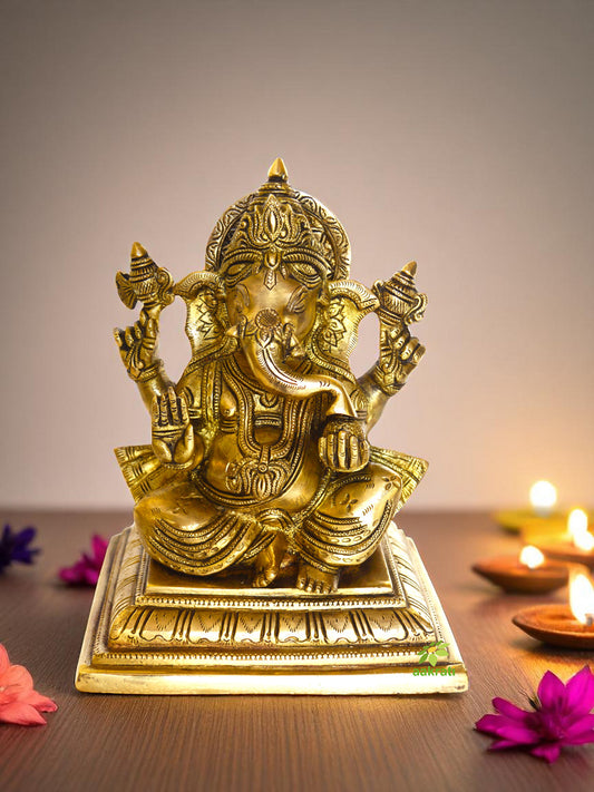 Brass Statue of Lord Ganesha with antique finish look for Home temple