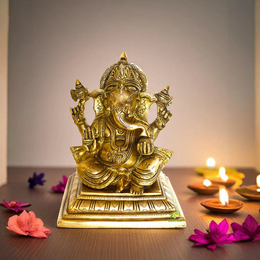 Brass Statue of Lord Ganesha with antique finish look for Home temple