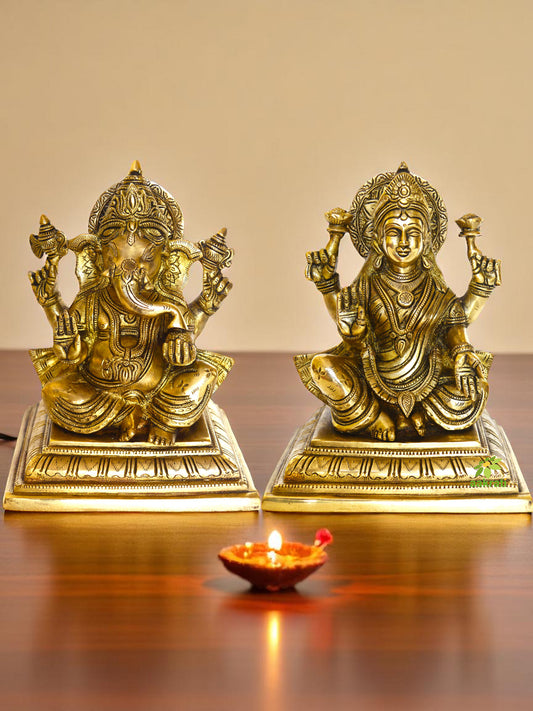 Barss Lakshmi and Ganesha Pair Religious Statue for Home Temple