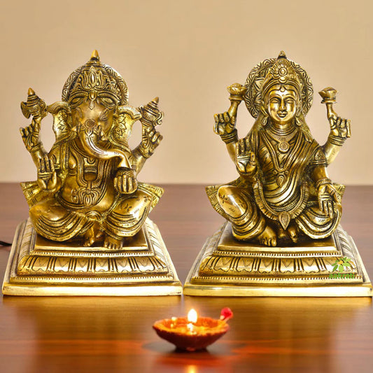 Barss Lakshmi and Ganesha Pair Religious Statue for Home Temple