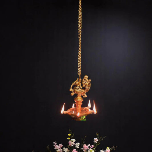 Aakrati Brass Hanging Bird Oil Lamp Decorative Statue in Antique Finish for Home Decoration