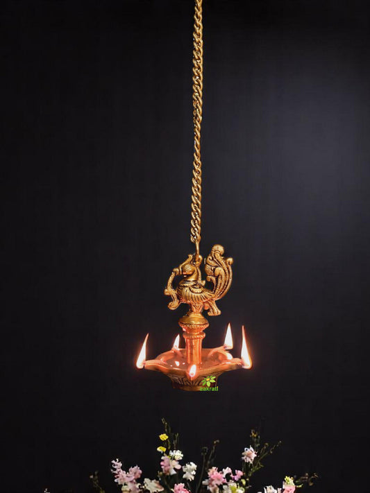 Aakrati Brass Hanging Bird Oil Lamp Decorative Statue in Antique Finish for Home Decoration