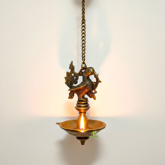 Peacock Figure Hanging Brass Made Pooja Ghar Diya
