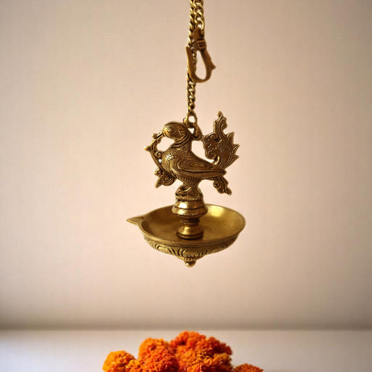 Bird Figurine Brass made hanging oil lamp with 45CM long chain