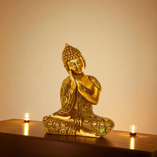 Brass Staue Of Lord Gautam Buddha with Antique Carving Unique For Home Decoration,Temple And Pooja Ornaments