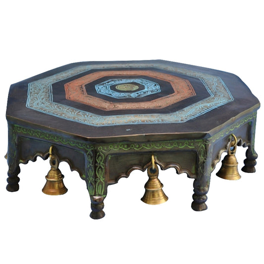 Brass Chowki for Pooja | Ideal for Home Temple | Premium Brass Pooja Chowki for Daily Worship ( Brown, 14 inch)