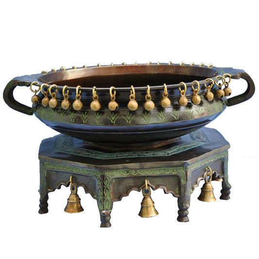 Handcrafted Brass Urli | Decorative Piece for Spiritual Homes | Vintage Brass Urli Showpiece ( Brown, 16 inch)