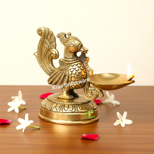 Peacock figure brass metal decorative Pooja Ghar oil lamp/Table Diya