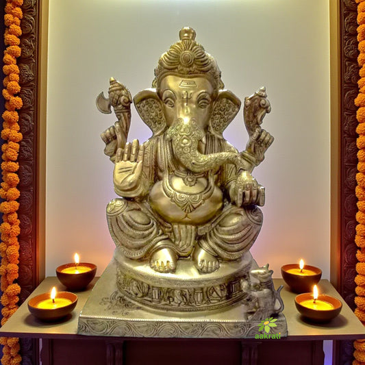 Sitting Lord Ganesha brass made statue for gift/decoration by Aakrati
