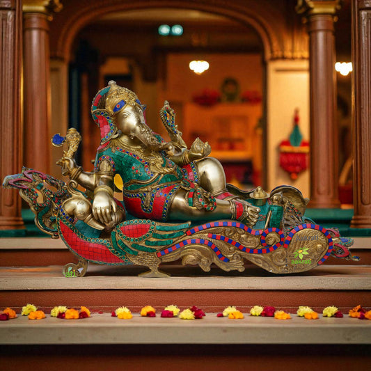 Lord Sitting Ganesha Statue Brass Idol Resting Ganpati Figurine Home Decor