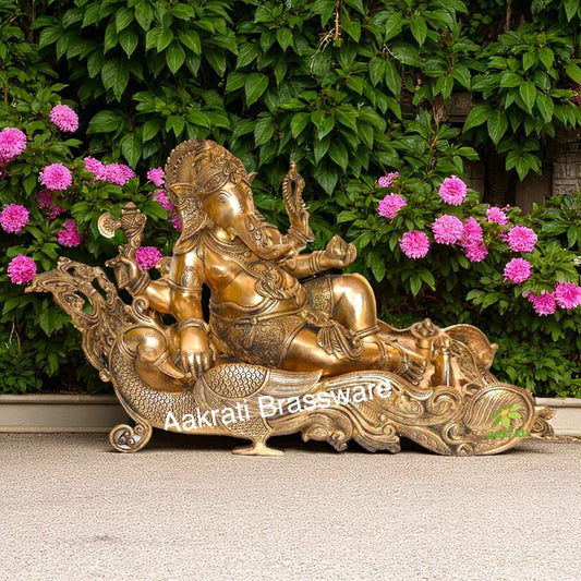 Lord Ganesha Reclining decorative brass made statue