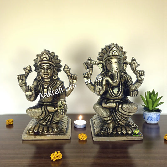 Laxmi Ganesha Brass metal hand carved pooja ghar statue
