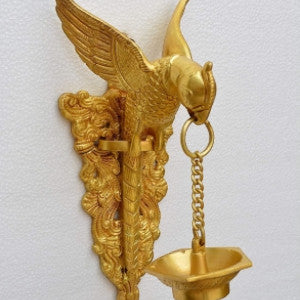 Brass made bird holding oil lamp wall diya/wall decor
