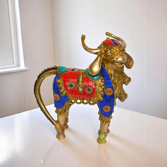 Decorative finish Animal figure of Nandi made in brass metal