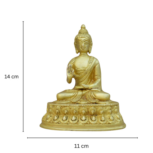 Lord Buddha Sitting on Lotus Decorative Showpiece - 14 cm (Brass, Antique Yellow Finish)