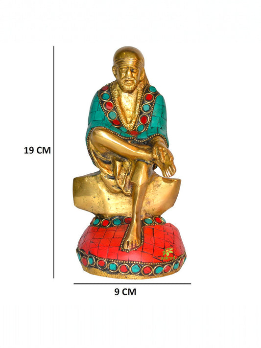 Sitting Sai Baba statue with turquoise coral stone work