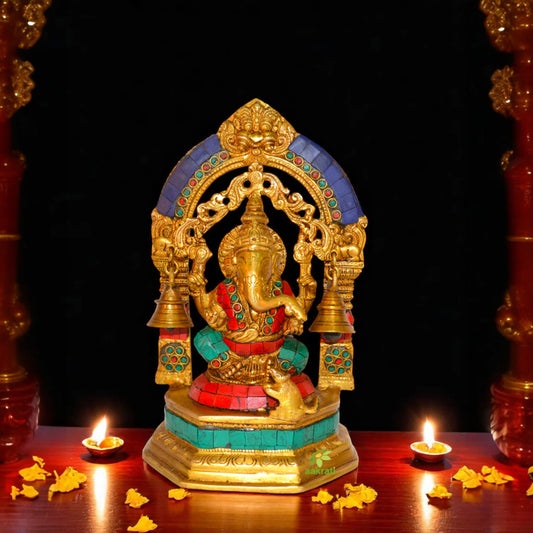 Decorative turquoise stone work Ganesh with bells