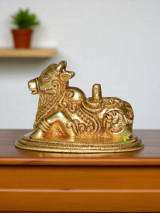 Sitting Nandi Hand Made Brass Metal Pooja Ghar Statue