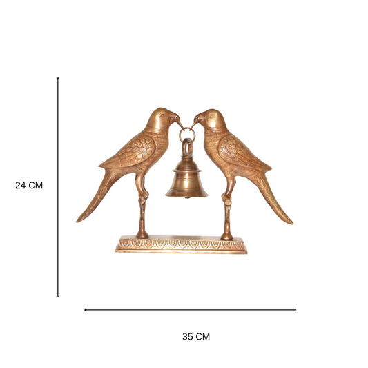 Brass Parrot Pair Holding a Bell
