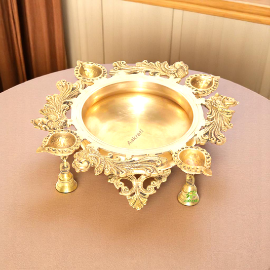Aakrati Brass Flower Holder and Small Fire Place Marshmallow Burner for Kids with Oil Lamps Indoor Small Fire Pit Brass Handmade Hurli