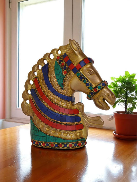 Horse Head Statue with stone work - unique home decor gift and table decor