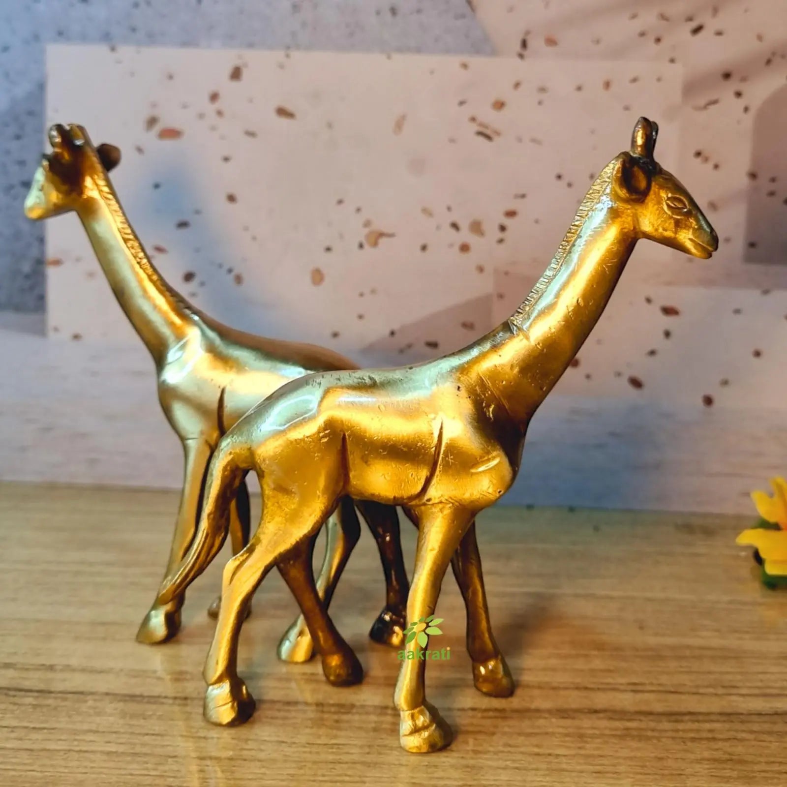 Pair of rass Giraffe Statue Decorative Figurine Home Interior Decor Item Handmade metal brass indian export quality Handicraft Table Decor Item in Antique Finish Aakrati