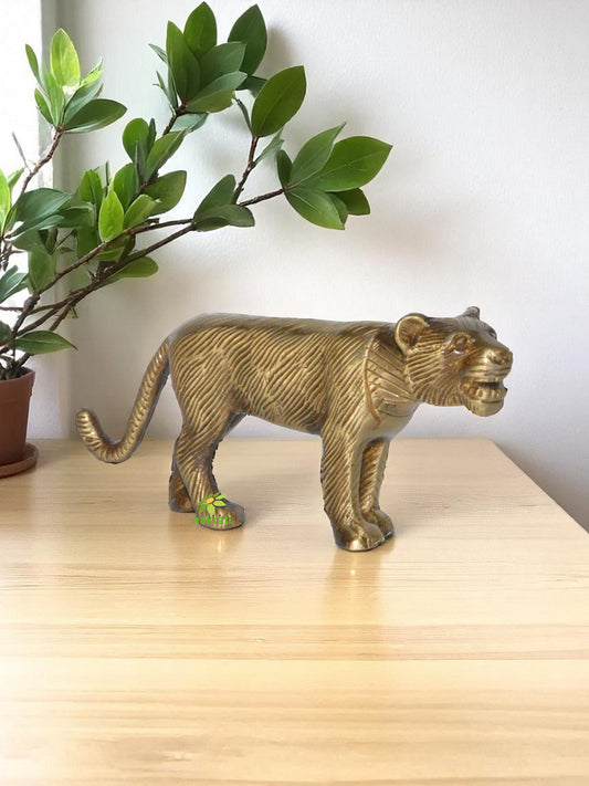 Tiger Statue of Brass metal Handmade animal figurine Decorative indian bronze look Sculpture with Antique finish Showpiece Gift Item