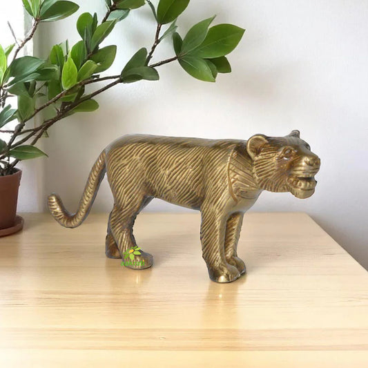 Tiger Statue of Brass metal Handmade animal figurine Decorative indian bronze look Sculpture with Antique finish Showpiece Gift Item