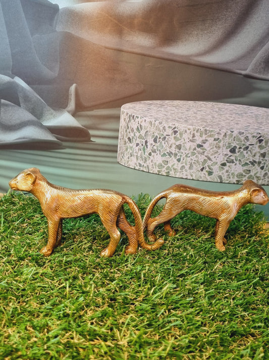 Pair of Tiger Statue of Brass metal Handmade animal figurine Decorative indian bronze look Sculpture with Antique finish Showpiece Gift Item
