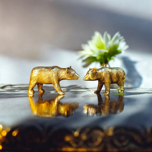 Pair of Handcrafted Metal Animal Statue of Bear made of Brass Decorative showpiece with antique finish statue cum Table Decor