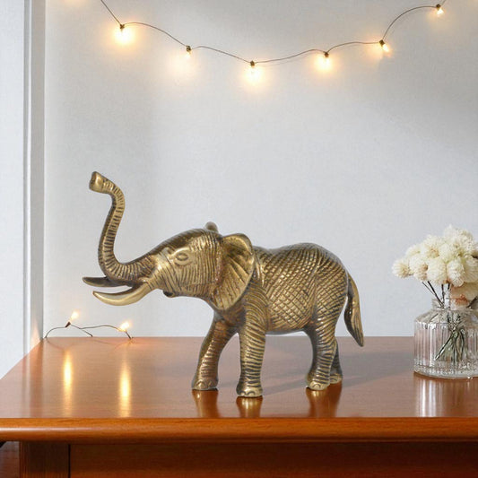Brass Trunk up Elephant statue Fengshui Gift Item Symbol of Goof luck Decorative Showpiece in Antique finish for Home Decor