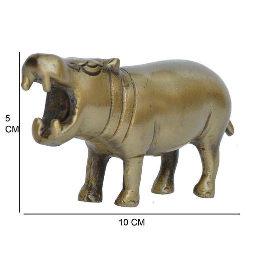 Animal Sculpture Showpiece of Hippopotamus for Decorative Purpose Handcrafted Metal Statue for Table Decor in Antique Finish