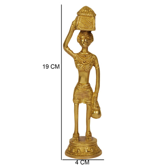 Tribal Lady Statue of Brass metal Decorative Showpiece in yellow finish Indian Traditional Metal Figurine for Home Decor and Gift Item