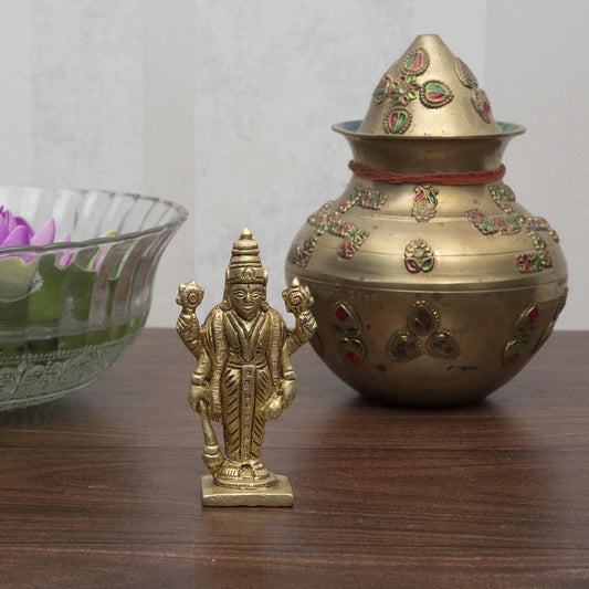 Religious Figurine of Lord Vishnu small Statue of Brass metal Narayana for Temple / Home and Office Handmade Sculpture - lucky figurine house warming