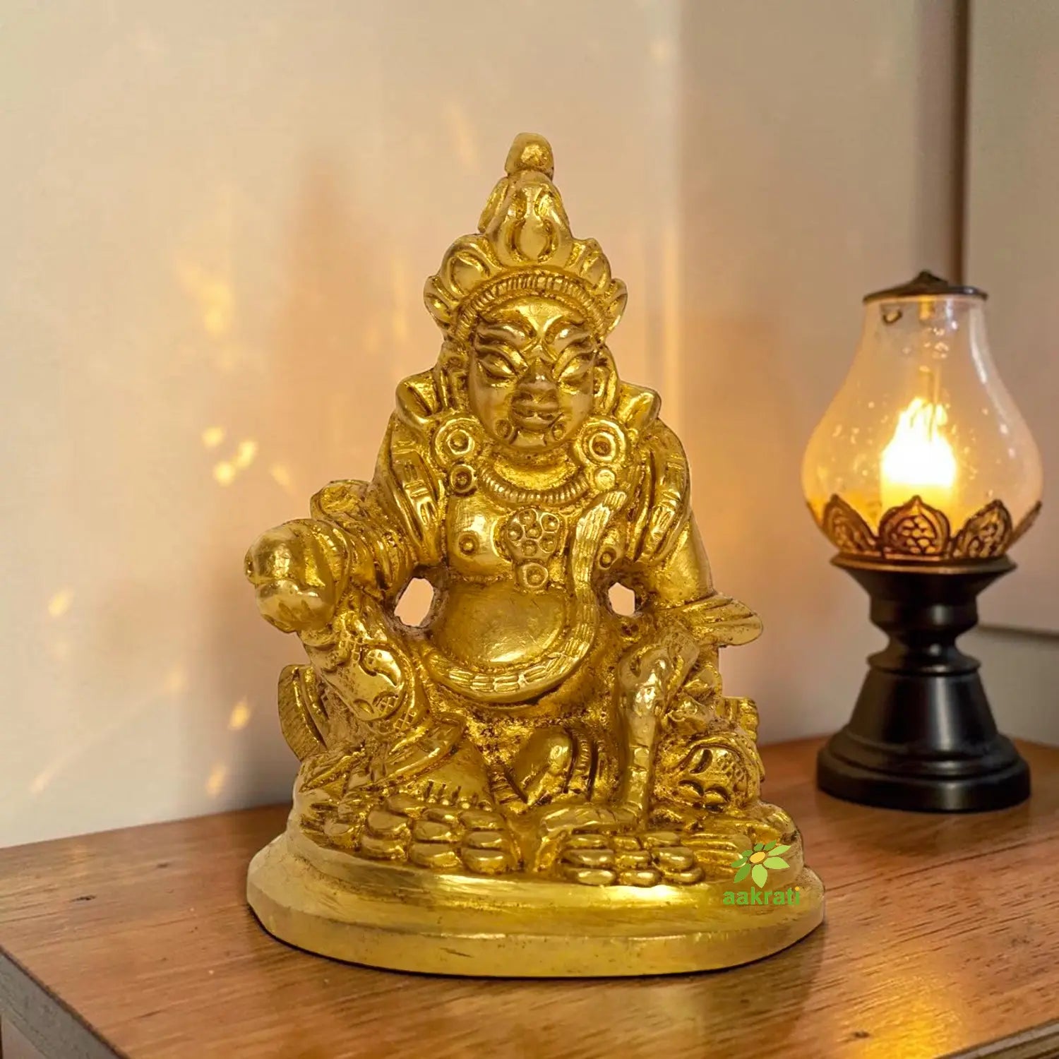 Lord Kuber Statue of Barss Metal Feng shui Sculpture for Good Luck and prosperity Decorative Handcrafted Antique Finish Showpiece as per vastu Aakrati