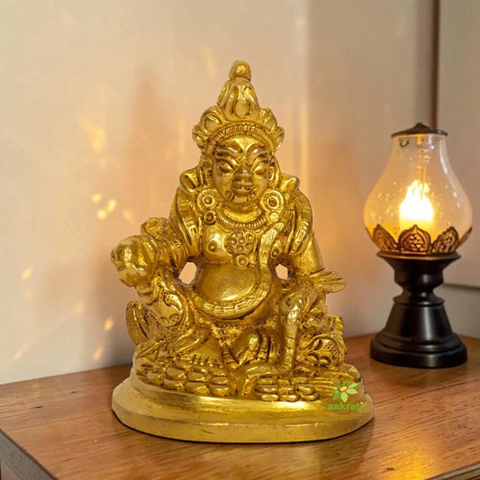 Lord Kuber Statue of Barss Metal Feng shui Sculpture for Good Luck and prosperity Decorative Handcrafted Antique Finish Showpiece as per vastu