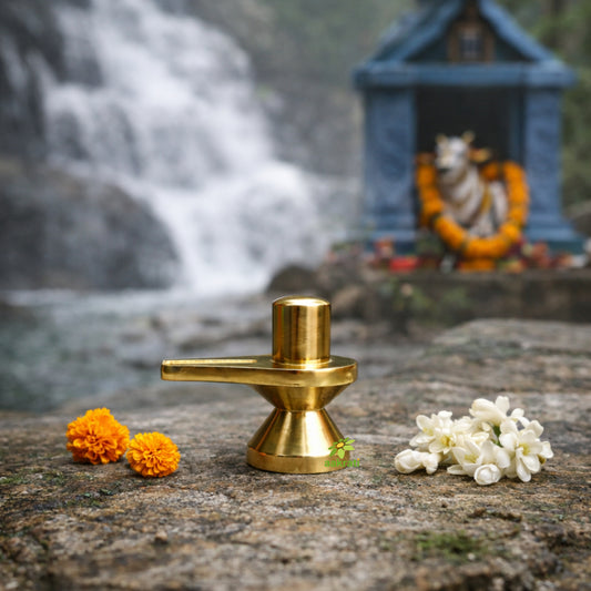 Brass Shivling for Home | Handcrafted Shiva Lingam | Sacred Shiva Lingam Idol (Yellow, 1.5 Inches)