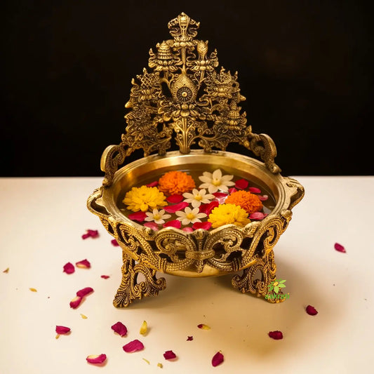 Diwali Decor Brass Metal Urli Home/Event Decor Hand Carved Urli/Pot Aakrati