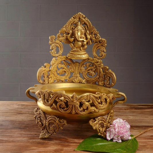 Floating candle pot Brass Metal made - Home Decor Lord Ganesha figure Urli