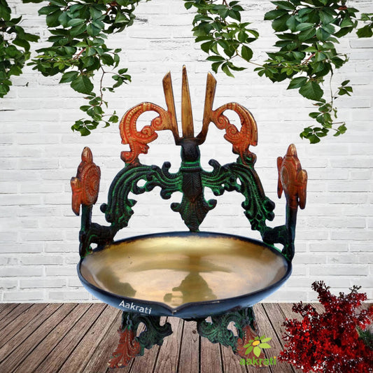 Brass Lord Swami Vishnu Religious Symbols Shankha Chakra Design Diya Brass Aarti Diya/Deepak/Oil Lamp/Deepam for Home/Temple Decor