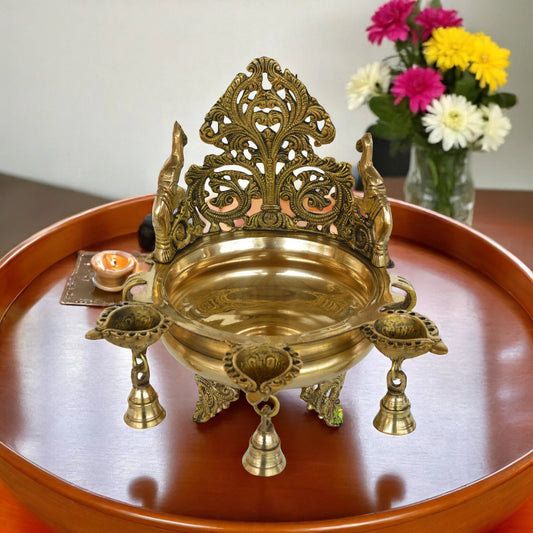 Aakrati Urli Pot for Home office decoration made in Hand Carved brass metal with bells