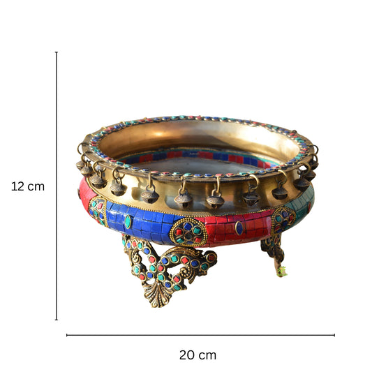 Brass ghungroo - bells Urli with beautiful stone work Traditional Bowl ghungru urli Brass colored urli Brass Oil Lamp