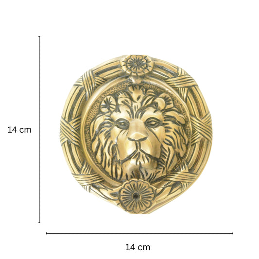 Lion Face Round Shape Door Knocker - Solid Brass Made Door Hardware - Antique Look