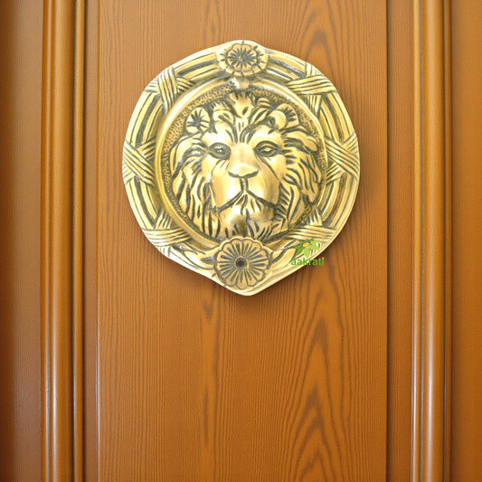 Lion Face Round Shape Door Knocker - Solid Brass Made Door Hardware - Antique Look