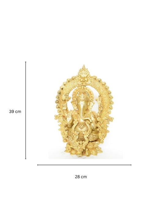 Brass Ganesh Statue with yellow finishing for home and temple decoration