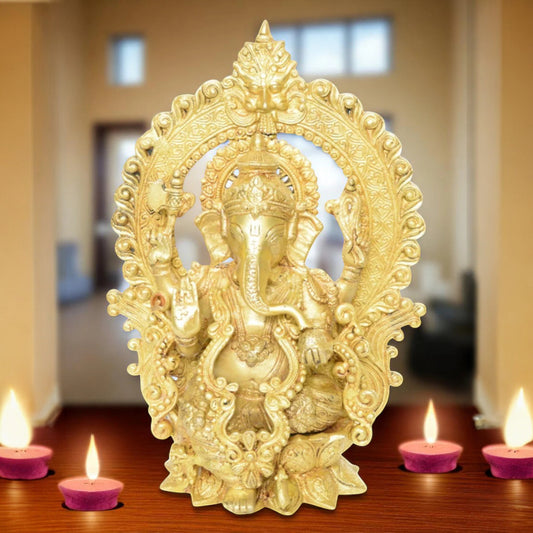 Brass Ganesh Statue with yellow finishing for home and temple decoration