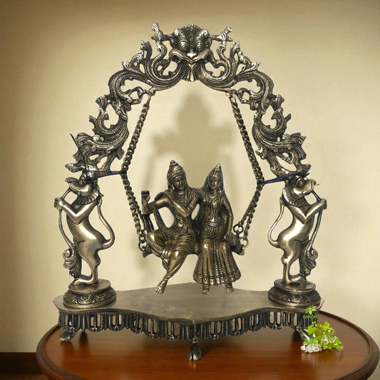 Rare brass Radha Krishna on Swing with stonework.45cm Big statue.Home decor.Brass decor. Altar statue.