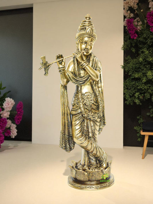 Lord Krishna Playing Flute Statue of Brass