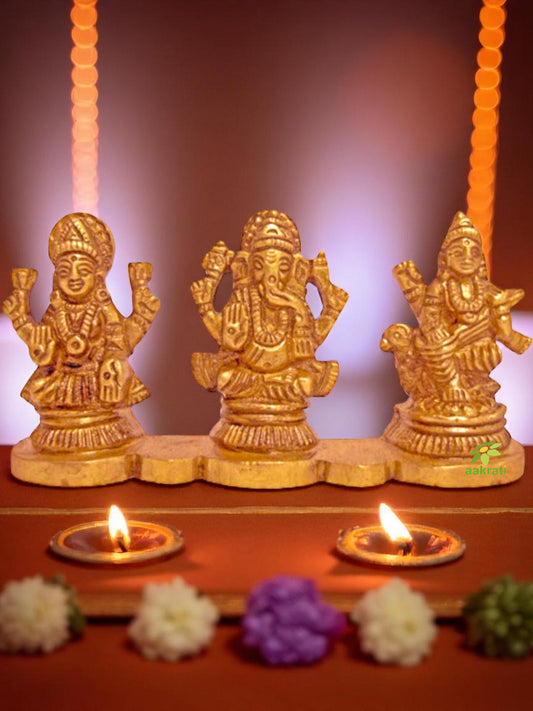 Lakshmi Ganesha and Saraswati Combined Statue of Brass