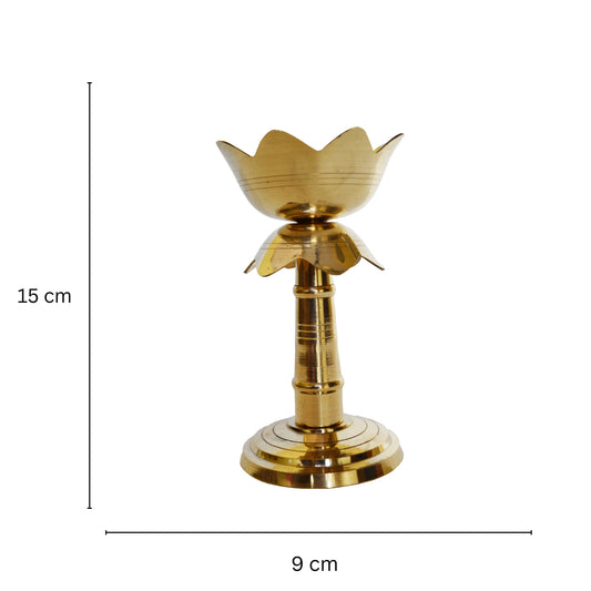 Aakrati Brass Diya, Deepak in Yellow Antique Finish Temple Worship Pooja Item Home Decor Table showpiece Gift - Temple Worship Metal Religious Gift